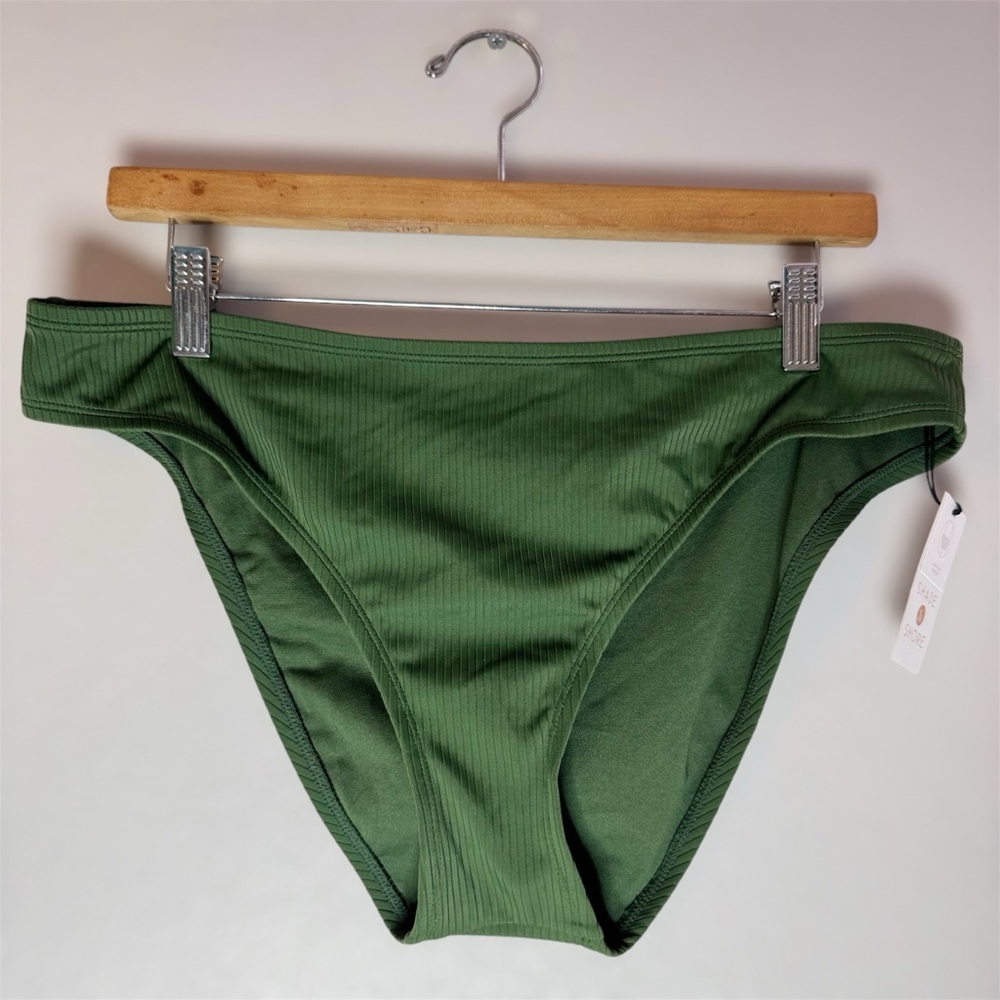 New Shade & Shore Green Ribbed Bikini Bottoms Size L